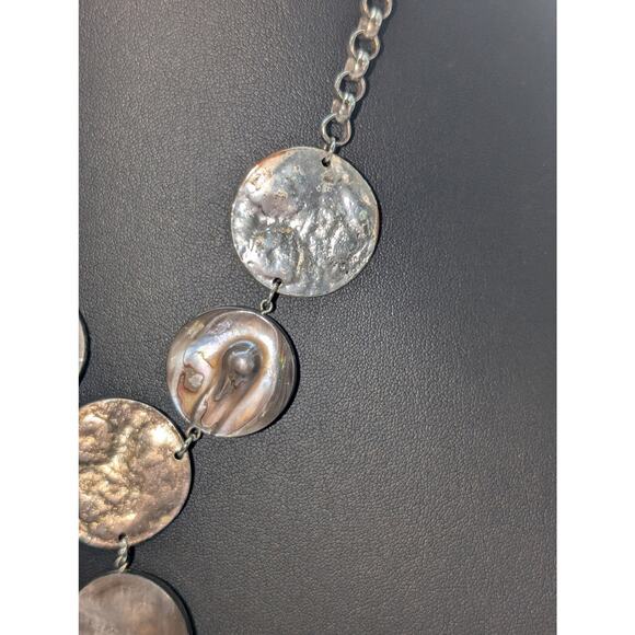Lydell N.Y.C. Silver Tone Rutilated Quartz Shell Disk Rolo 18" Chain Necklace - Picture 6 of 16